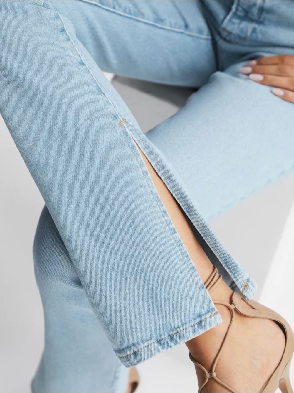 Good American Mid Blue High Rise Inseam Slit Jeans - Picture 4 of 13